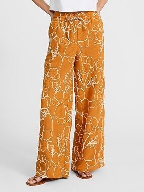 Express Wide-Leg Embroidered Drawstring Pants